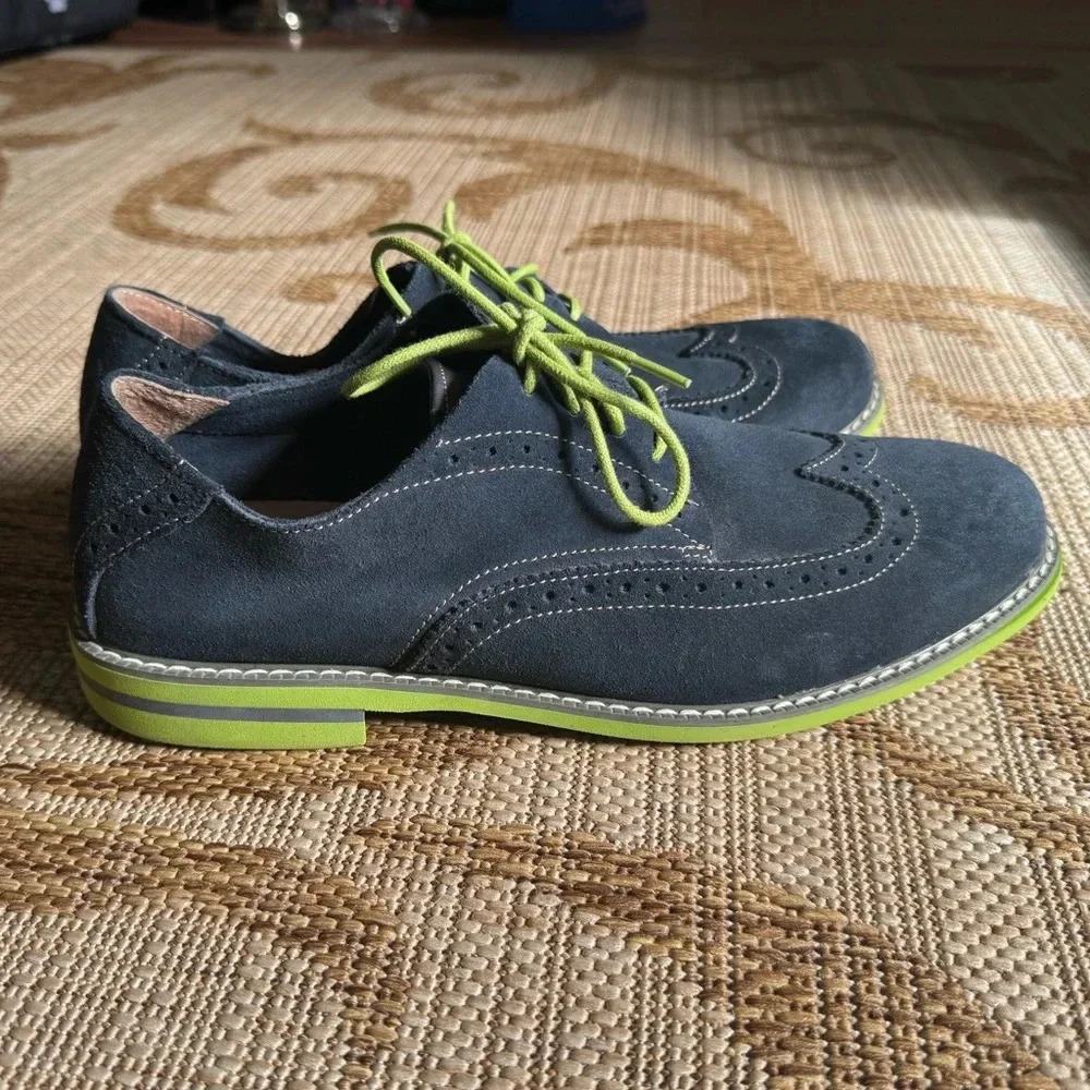 Florsheim Mens Blue Suede Wingtip Oxford Shoes Green Soles & Shoestrings Sz 8.5M